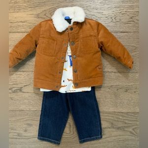 Little Me 3 Piece Outfit, Denim Jeans, Fox Long Sleeve Shirt, Corduroy Coat